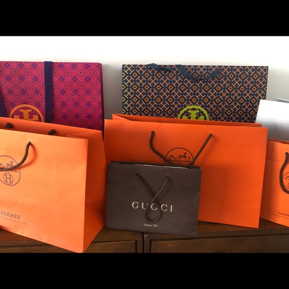 Hermes, Tory Burch, Saint Laurent, Gucci, NM shopping paper bags + Hermes Bands. - Picture 5 of 6